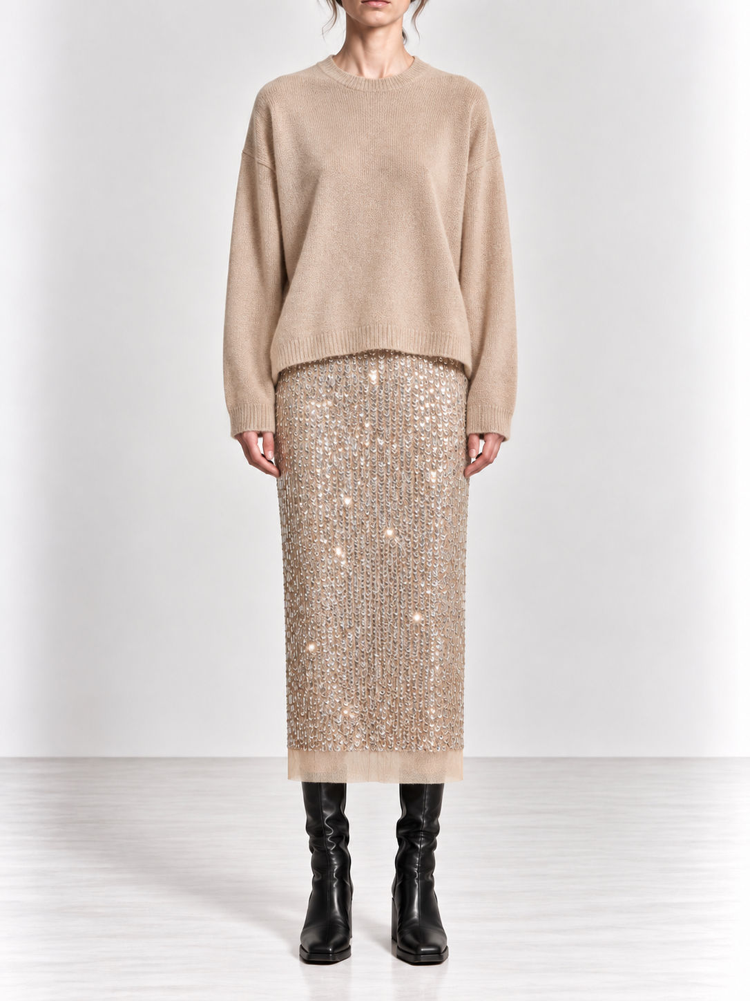NINA Jupe en sequins argent