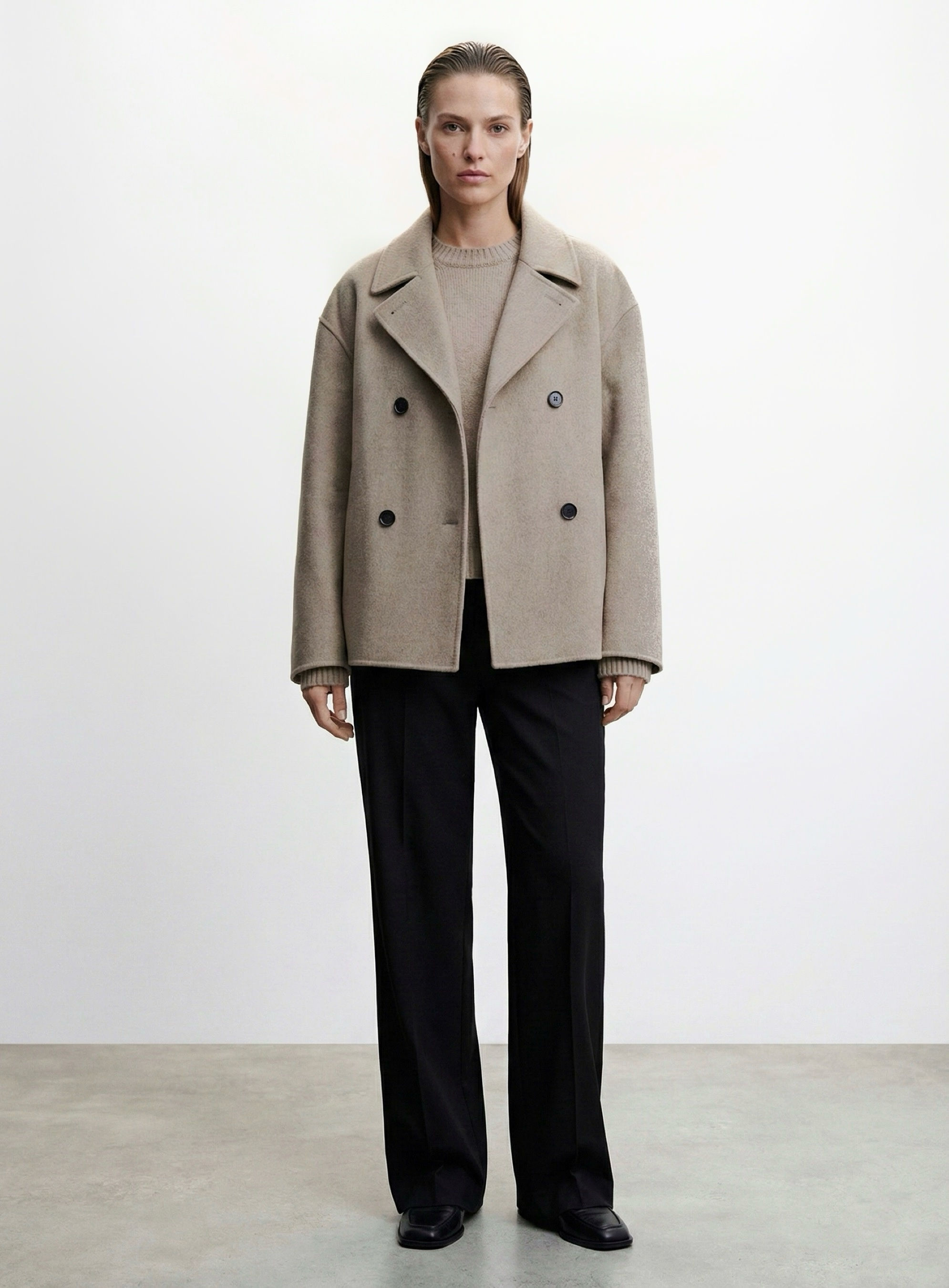 Oversize Kaşe Kaban – Çift Düğmeli, Bej