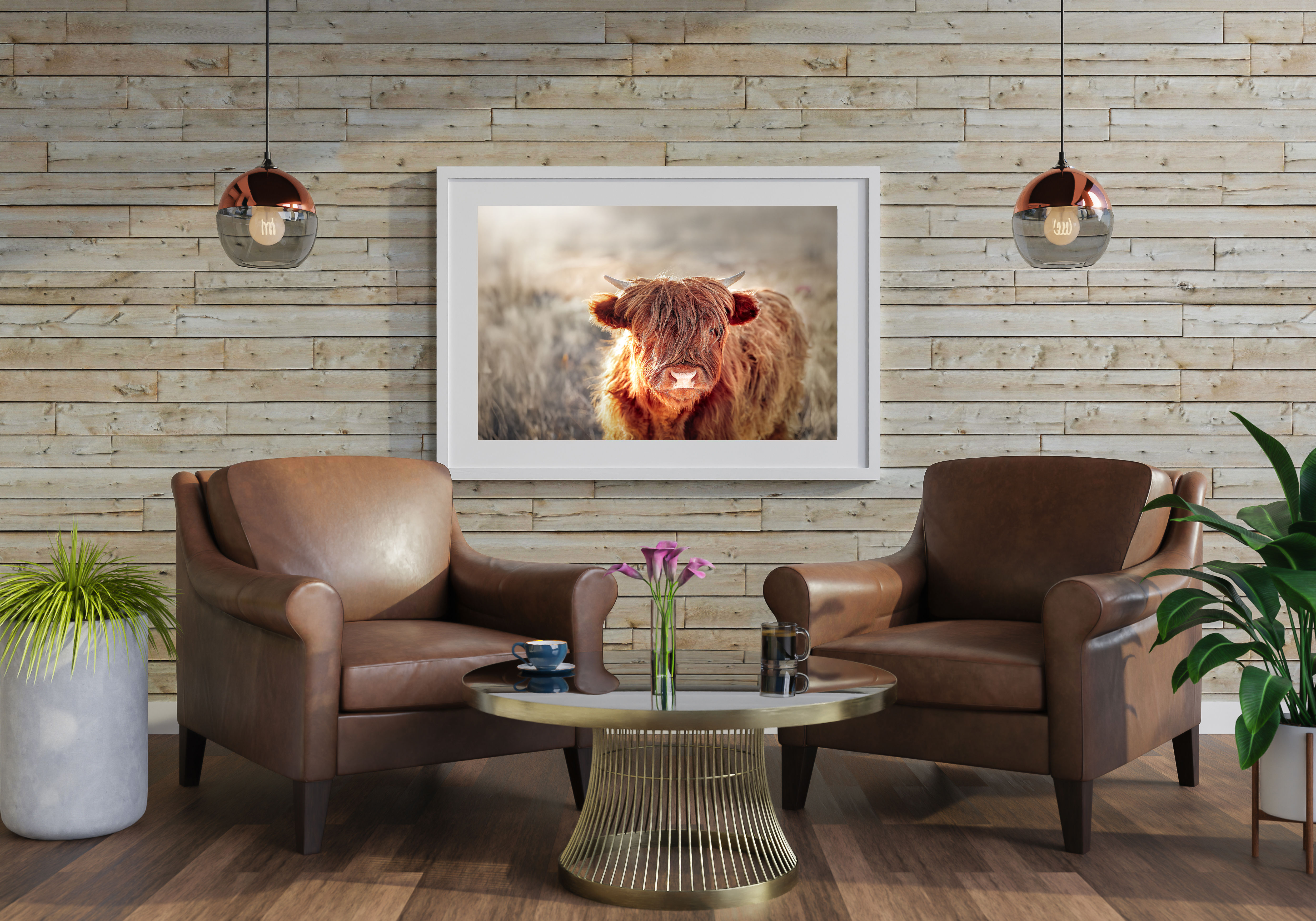 Baby Highland Cow Premium Wood Framed Print