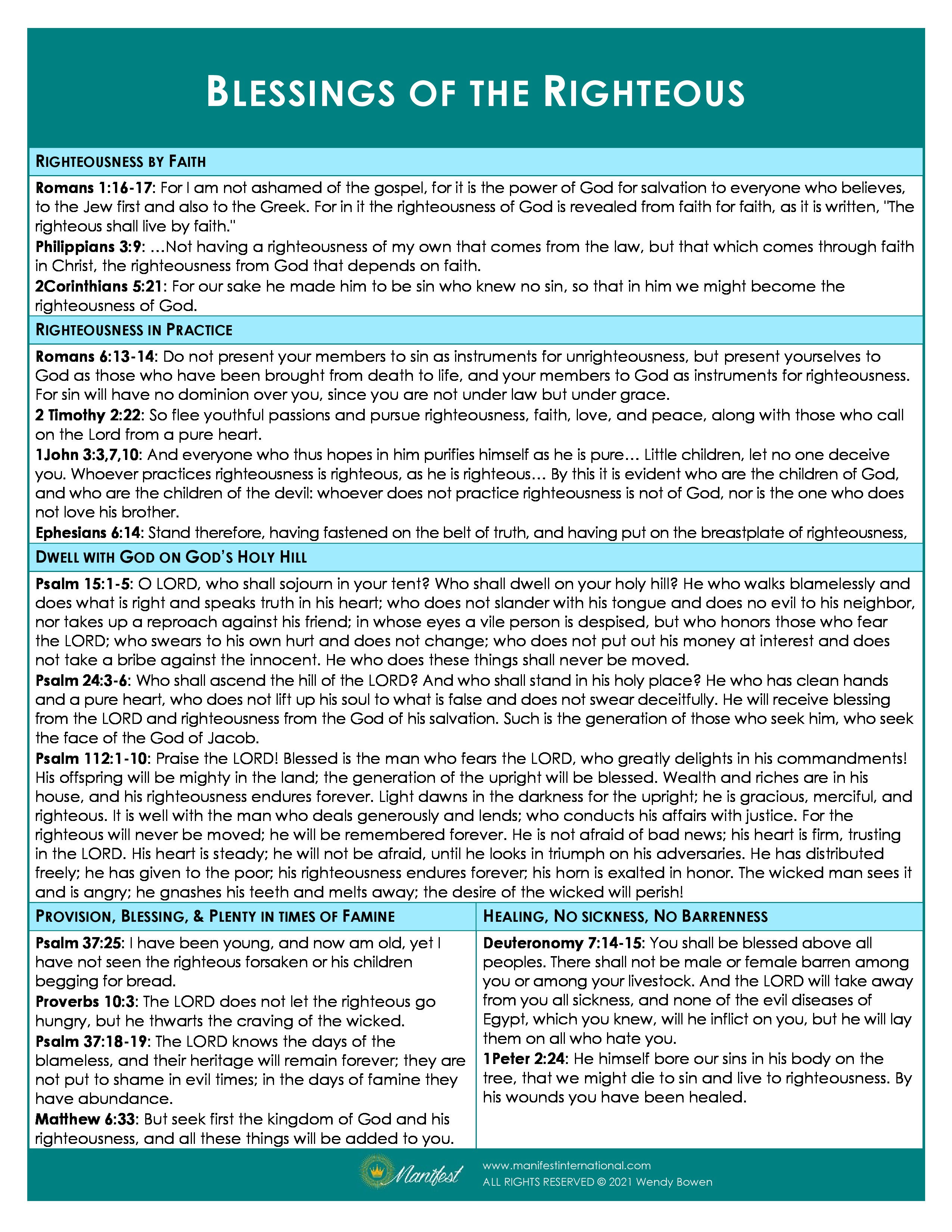 Prayer Guide: Blessings of the Righteous