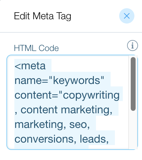 Peak Copywriting Meta Tags Screenshot