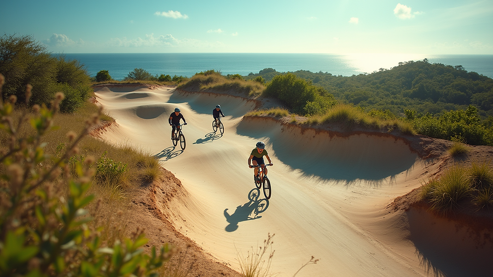 Vue aérienne d'une piste de BMX en Guadeloupe avec des cyclistes en action
