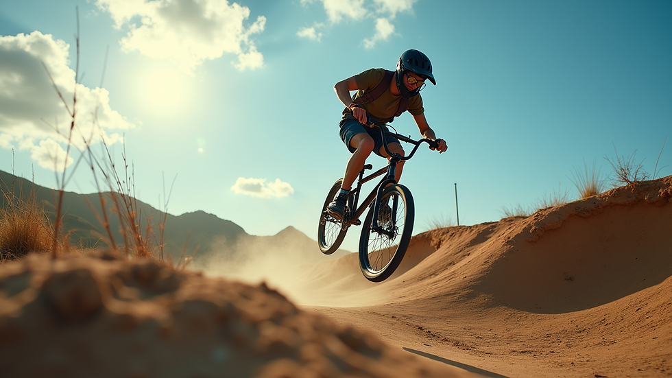 Vue latérale d’un cycliste en BMX effectuant un saut sur une piste en Guadeloupe