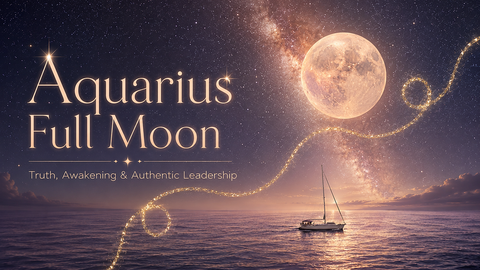 Aquarius Full Moon glowing above a mystical ocean beneath a star-filled sky, symbolizing truth, awakening, and authentic leadership.