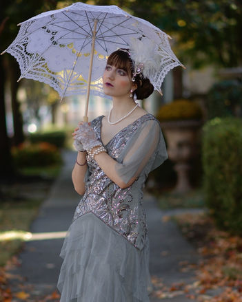 Model wearing the Oregon Historic District in Dayton, Ohio., E-Commerce fashion.