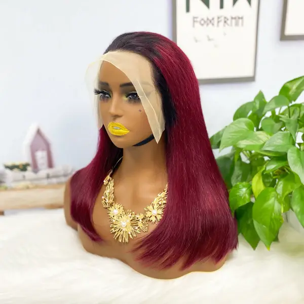 Thumbnail: Double Drawn 13*4 BoB Straight Color T1B/99J 250% Density