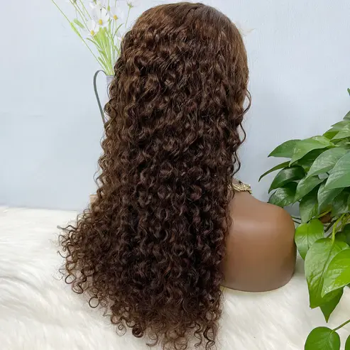 5*5 HD Glueless Wig Water Wave Human Hair Curly Lace Wigs Brown Color 4# 26"