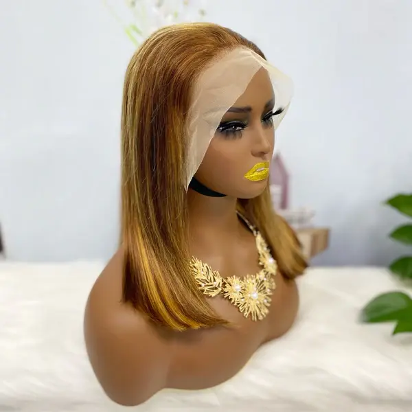Thumbnail: Double Drawn 13*4 BoB Straight Wigs Color P4/27# 250% Density