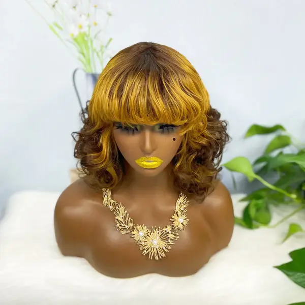 Thumbnail: Fringe Wig LW Brazilian Natural Human Hair Wig Color T4/30/4#