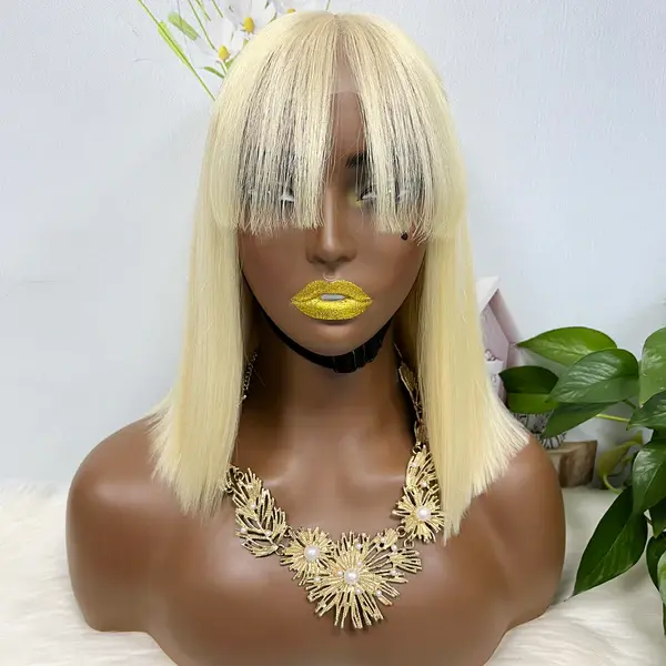 Thumbnail: Fringe SDD 2*6 Lace Bob Wig Human Hair Lace Wig Color 613# Straight