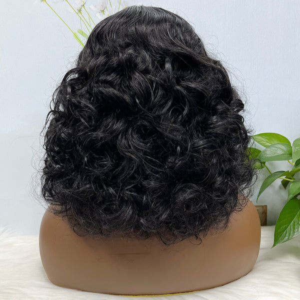 Thumbnail: Fringe Double Drawn Human Hair Wig Fumi Curl Natural Color Wigs 14inch