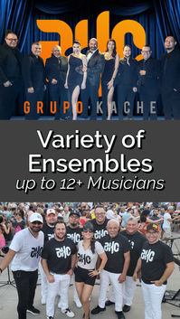 Grupo KaChe performing live music at a Houston event with professional musicians delivering a high-energy variety show, from intimate ensembles to full 12-piece band performances for corporate events, weddings, and private celebrations.