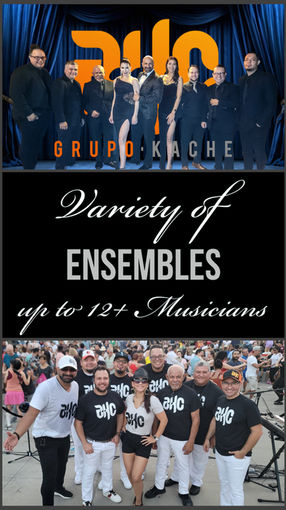 Grupo KaChe performing with a tailored band format, from an intimate 4-piece group to a grand 12-piece ensemble, for events of all sizes.