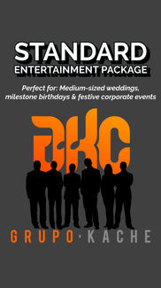 Grupo KaChe's Standard Package: A 6-piece band delivering a fuller sound, with up to 4 hours of live music, DJ and MC services, and professional sound and lighting. Perfect for medium-sized weddings and celebrations.