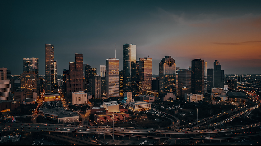 Houston skyline representing Grupo KaChe live entertainment serving Greater Houston including Downtown Houston, Uptown, Midtown, Katy, Sugar Land, The Woodlands, and surrounding areas