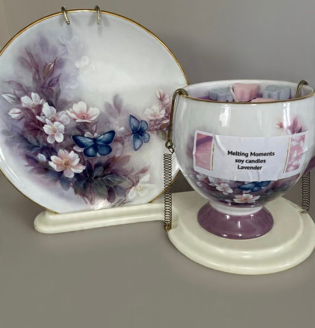 Lavender scented candle tea cup and saucer set