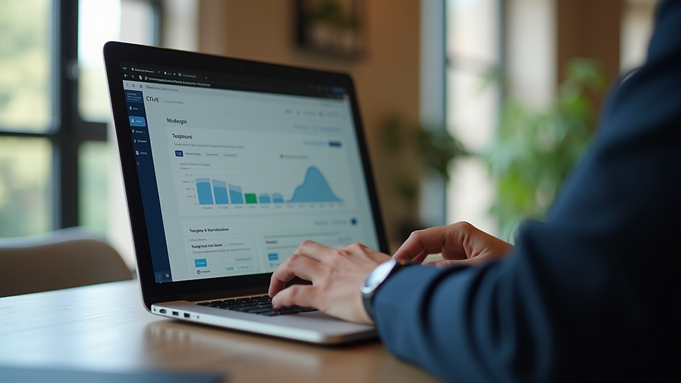Eye-level view of a person using a marketing platform on a laptop