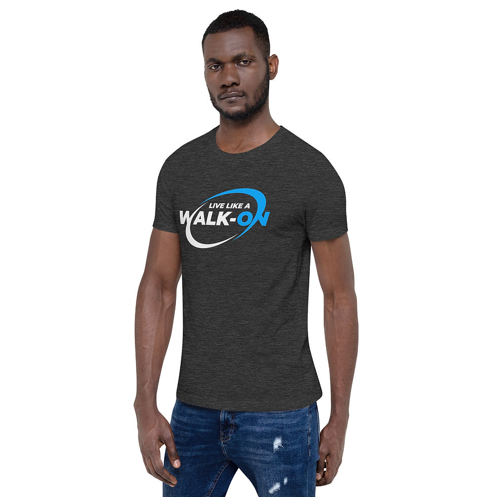 Thumbnail: Live Like A Walk-On Unisex t-shirt (Blue and White Logo)