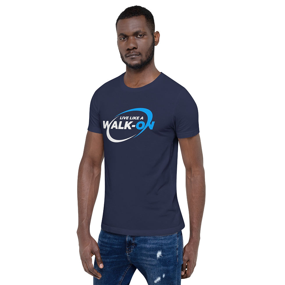 Thumbnail: Live Like A Walk-On Unisex t-shirt (Blue and White Logo)