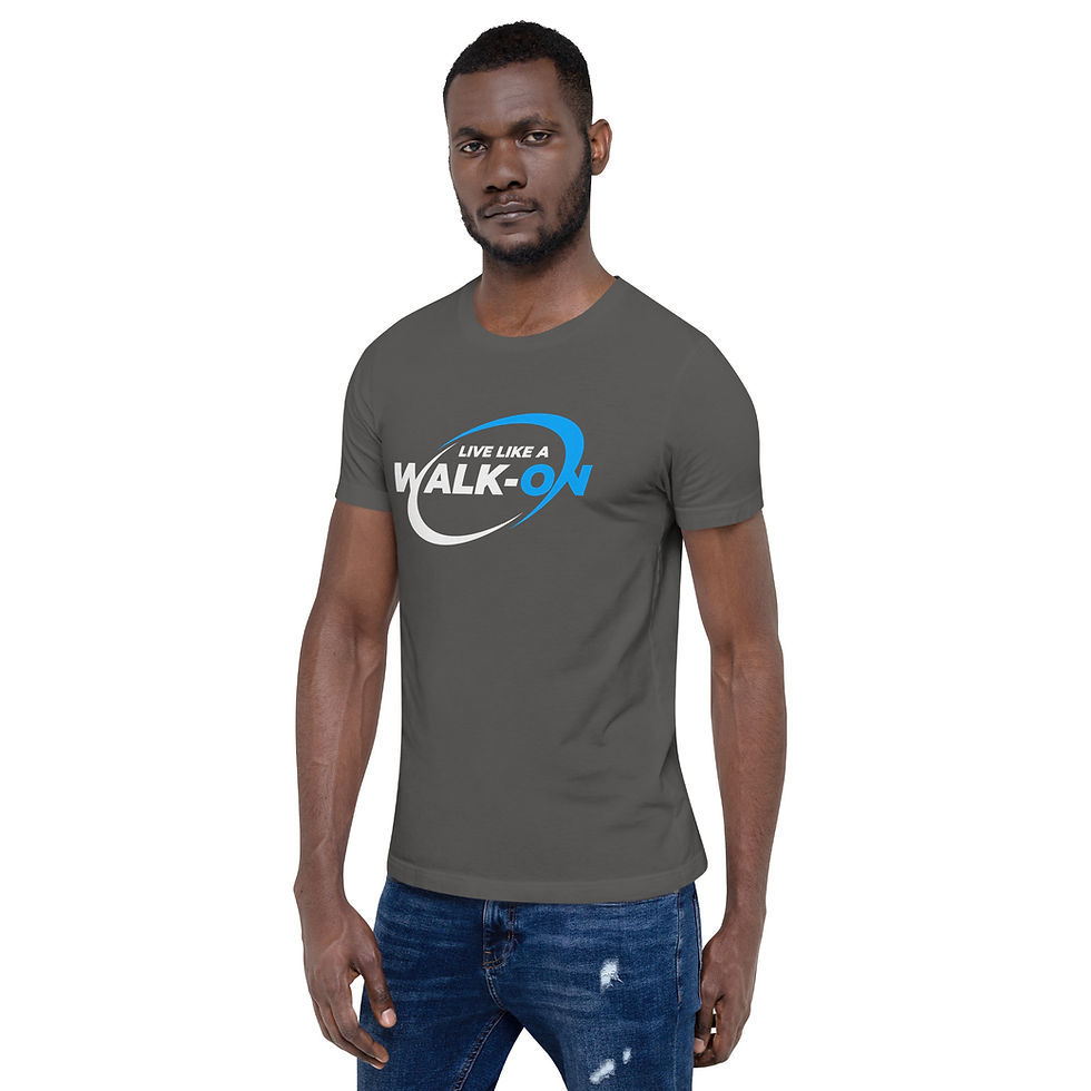 Thumbnail: Live Like A Walk-On Unisex t-shirt (Blue and White Logo)