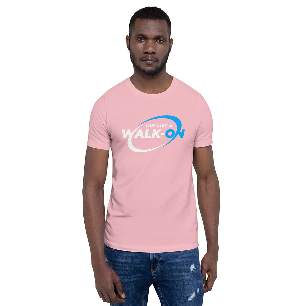 Thumbnail: Live Like A Walk-On Unisex t-shirt (Blue and White Logo)