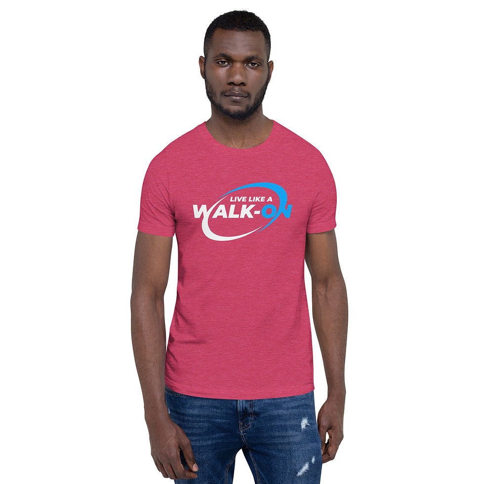 Thumbnail: Live Like A Walk-On Unisex t-shirt (Blue and White Logo)