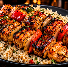 Sizzling Glazed Kebabs Over Herb Rice.png