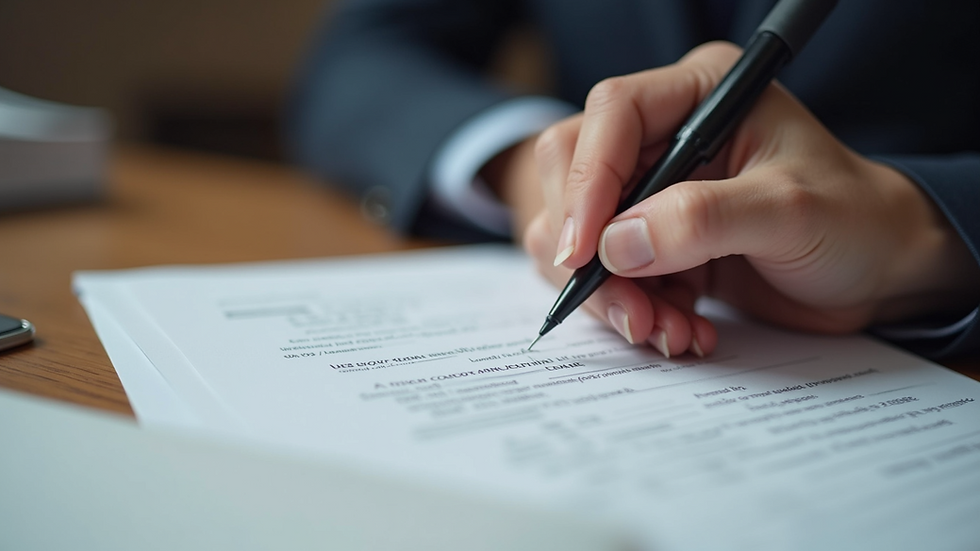 Close-up view of a lawyer’s hand writing on a legal document