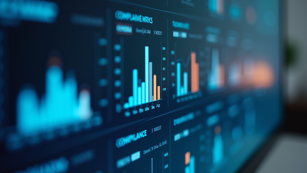 Close-up view of a digital dashboard showing compliance metrics