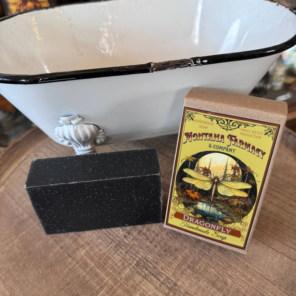 Vintage Antique Nouveau Dragonfly Tea Tree Black Soap Luminous Rose