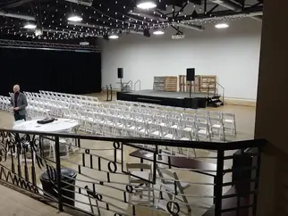 Image of chairs set up in the event space at 1520 Clay
