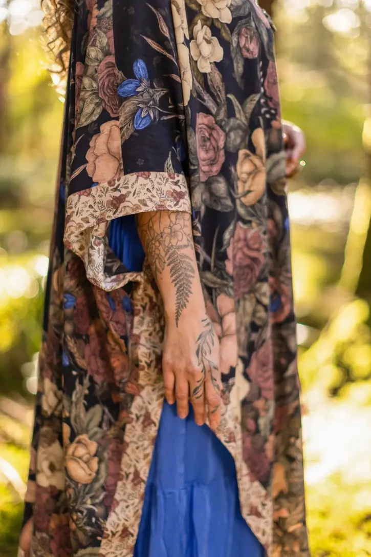 Thumbnail: Lionheart Bohemian Goddess Starduster Kimono with Botanicals
