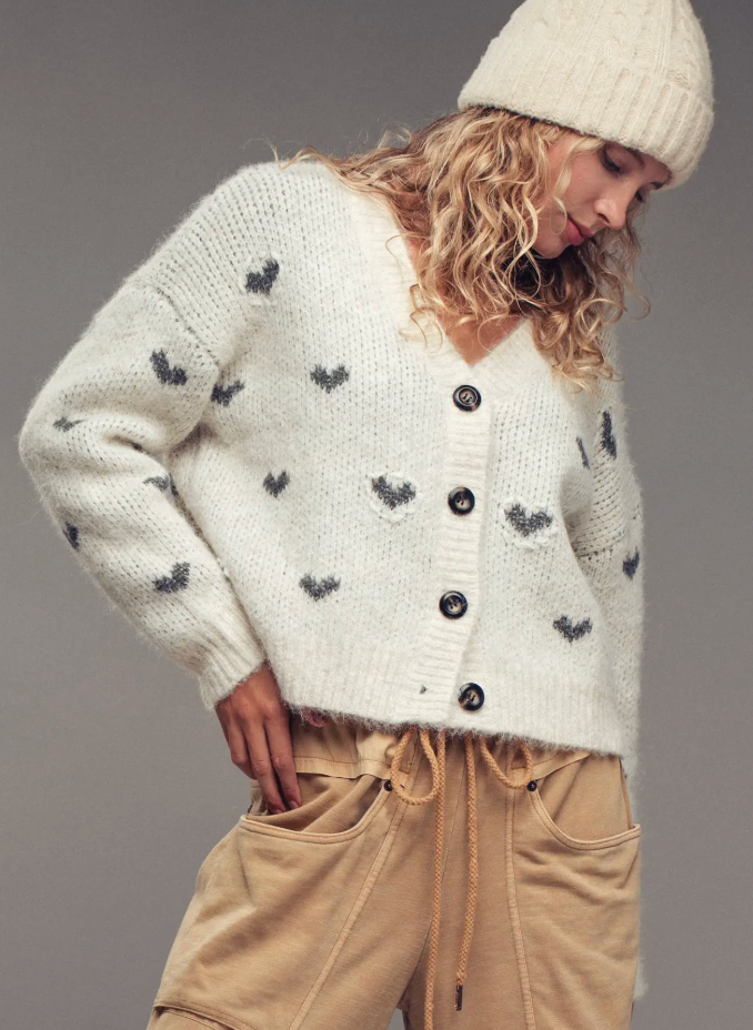 Long sleeve mini heart button down crop cardigan