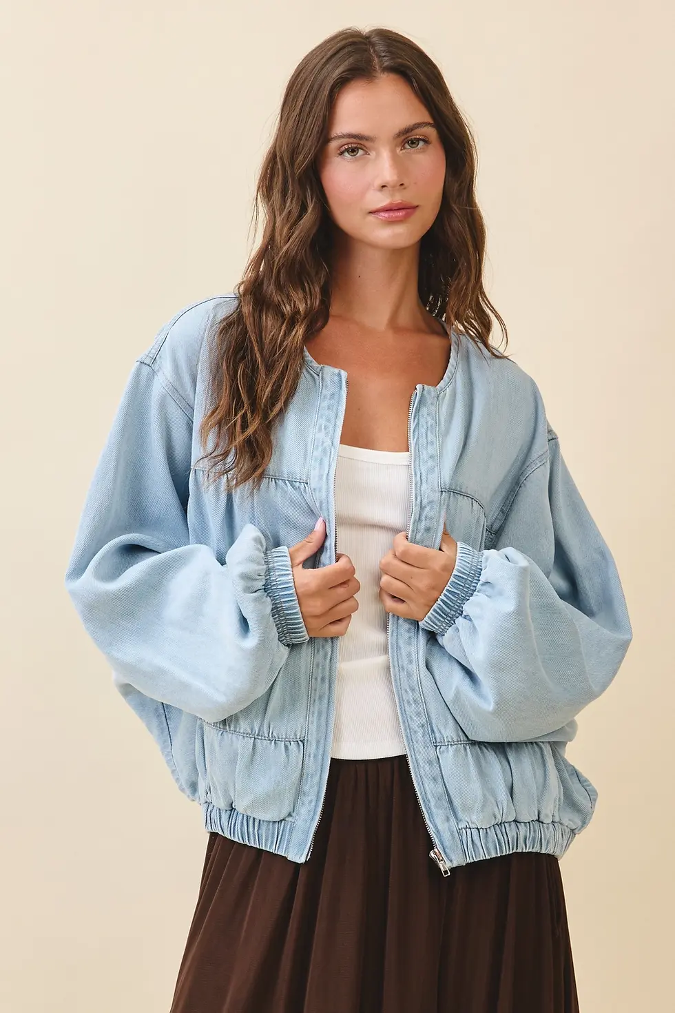 Thumbnail: Oversized Ruched Denim Zip Jacket