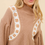 Thumbnail: Crochet Floral Inset Balloon Sleeve Sweater - Camel Brown
