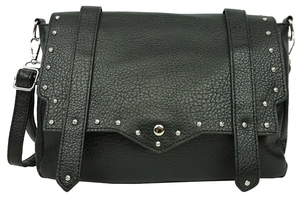 Studded shoulder strap messenger bag - black