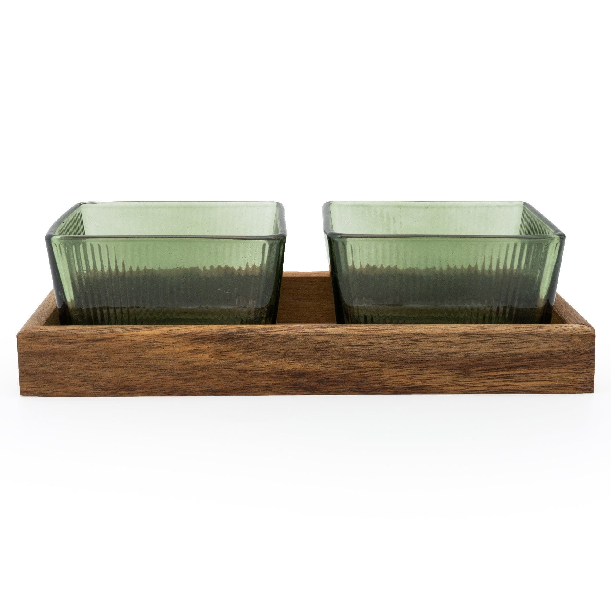 Set of Square Bowls on Acacia Tray