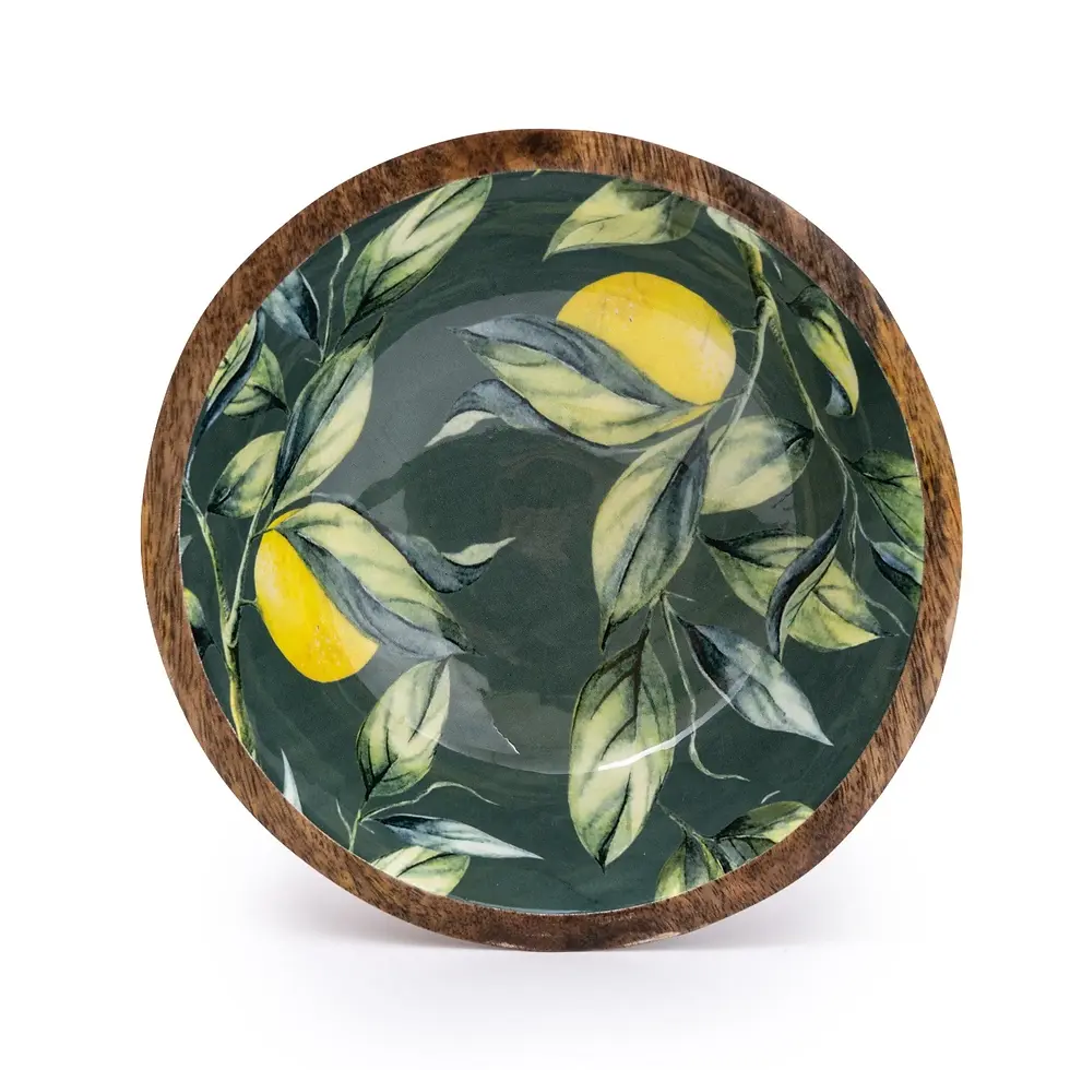 Thumbnail: Handcrafted Lemons & Leaves Mango Wood Bowl