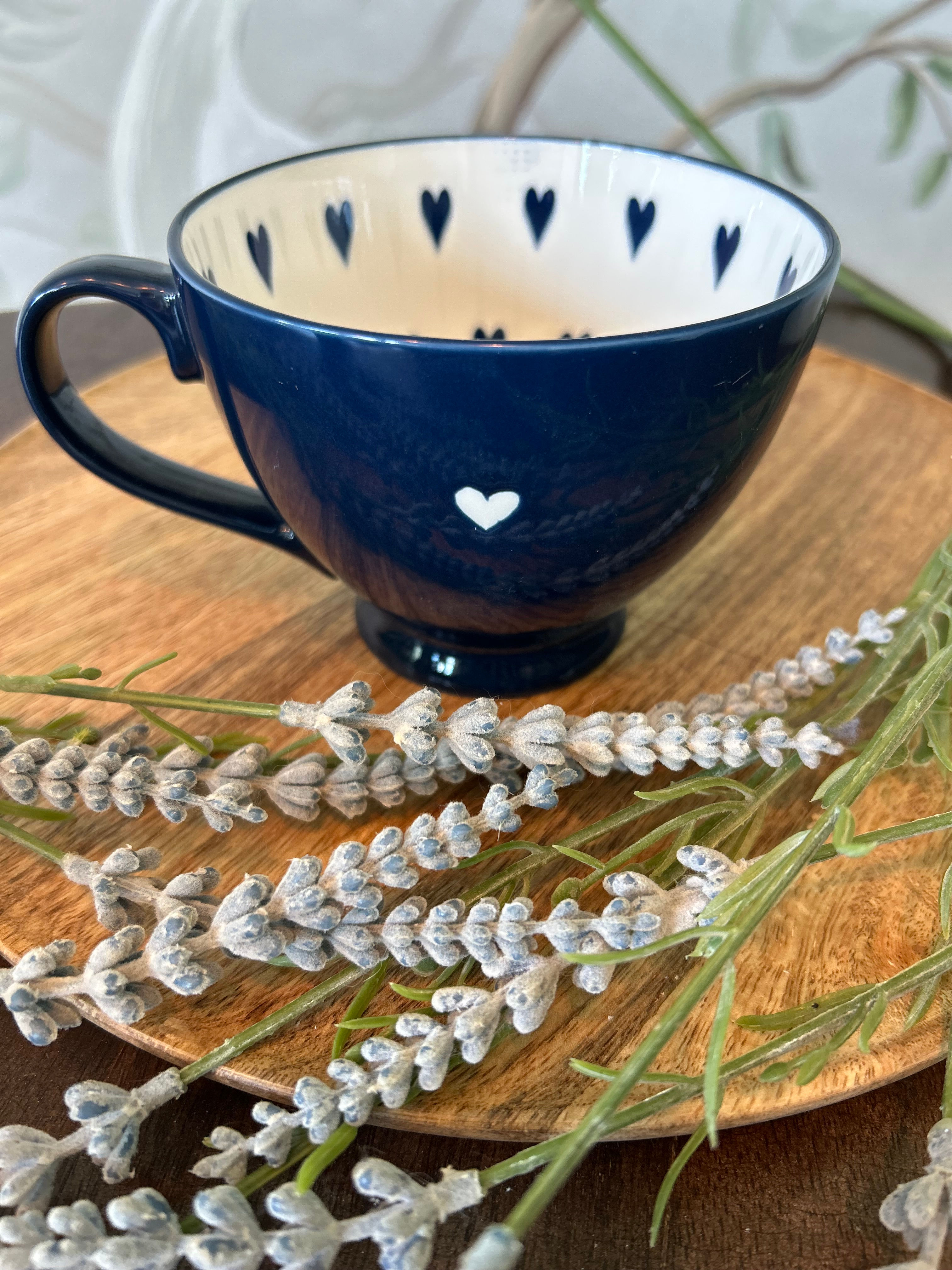 Blue Heart Footed Mug