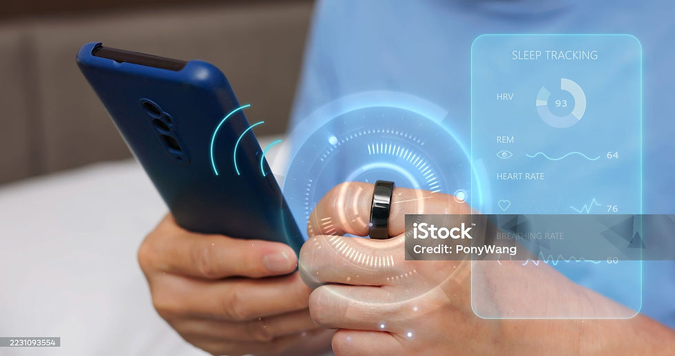 Smart Ring Wearable Technologie mit Gesundheits-Tracking und Smartphone App