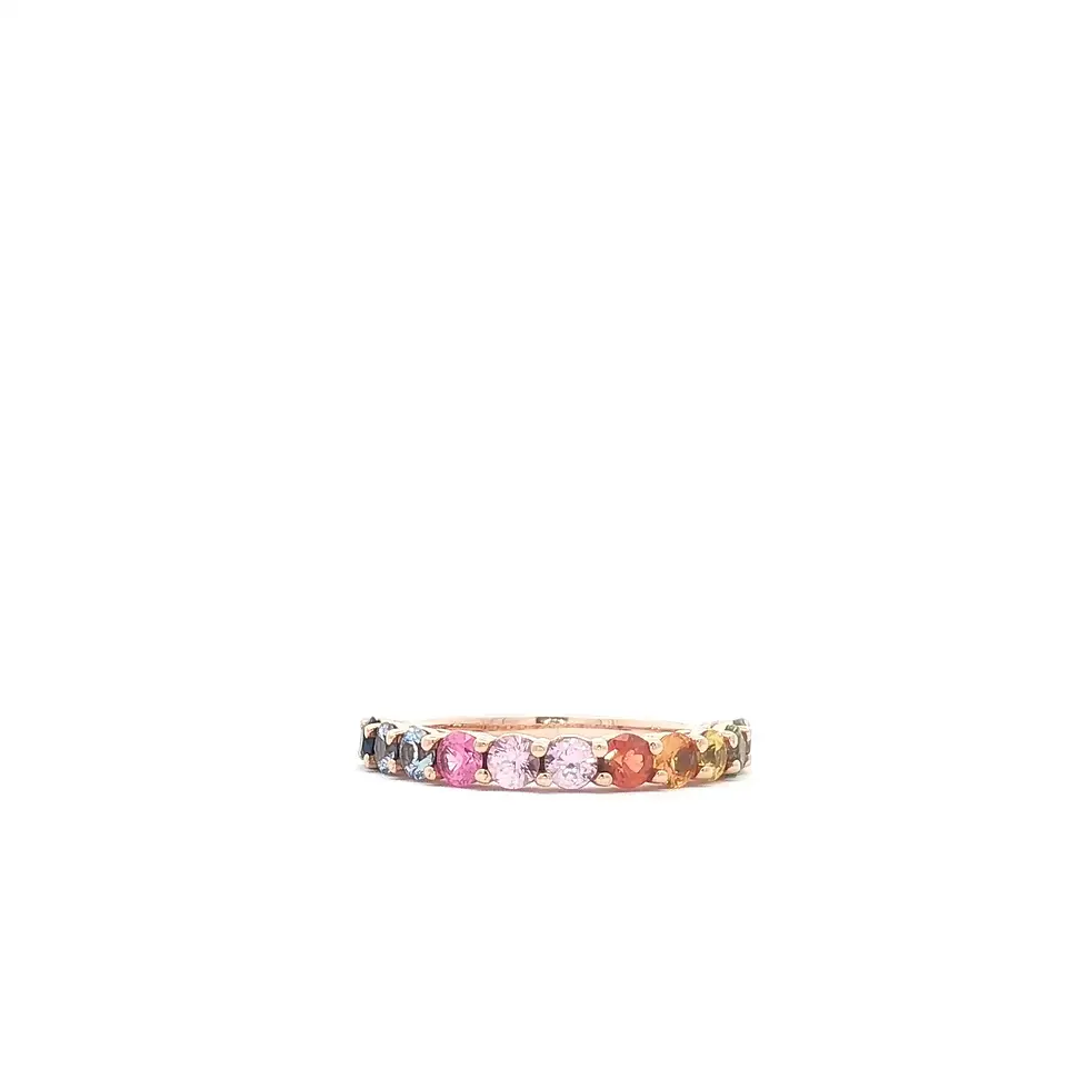 Anillo de oro rosa con piedras preciosas multicolores, joyería fina. Boué Joyeros.