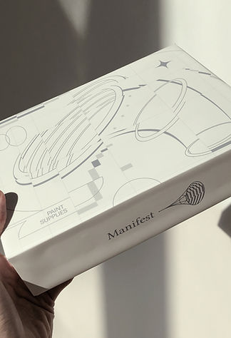 Manifest, branding a meditative painting workshop, packaging design on box