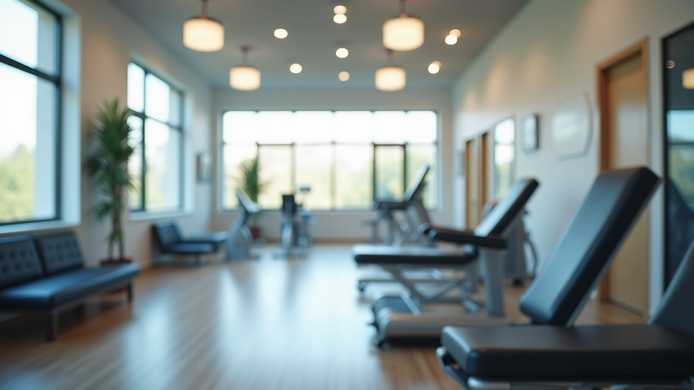 Eye-level view of a modern physical therapy clinic with exercise equipment
