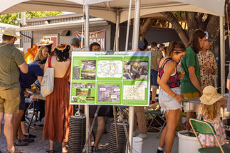 A wide image of people enjoying Burn to Bloom event.