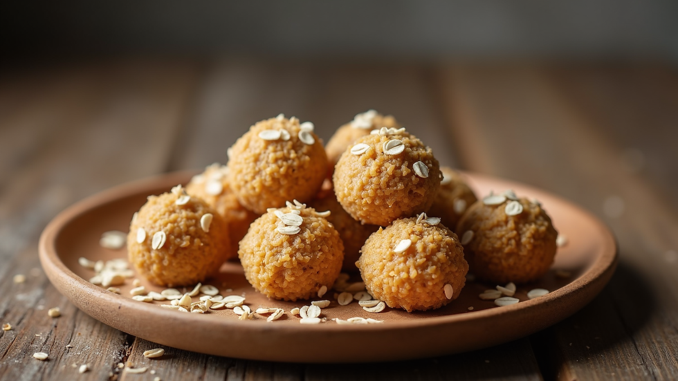 Close-up view of Ragi-Oats Bites on a wooden plate