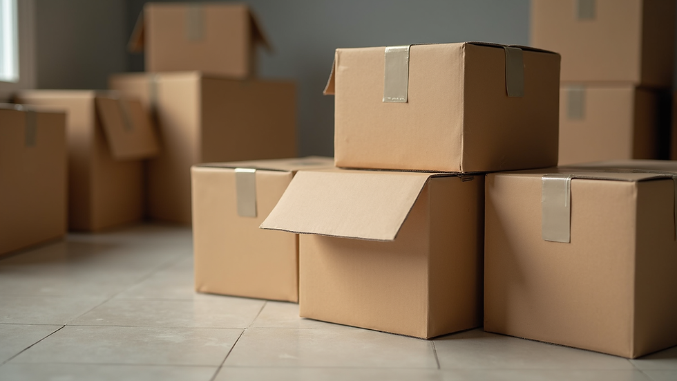 Close-up view of packed boxes and moving supplies ready for transportation