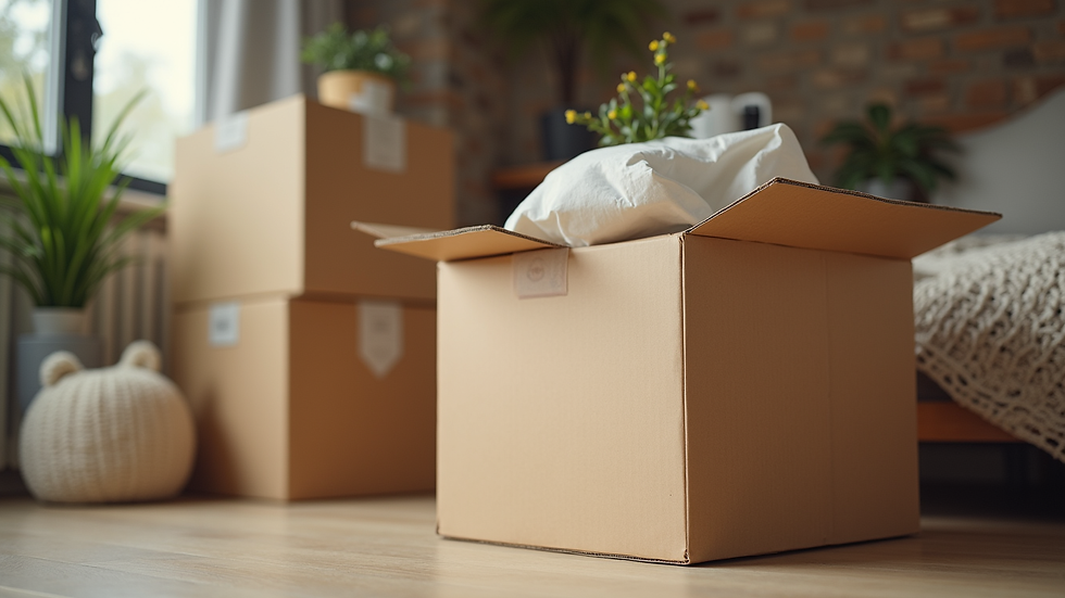 Close-up view of packed household items ready for transportation