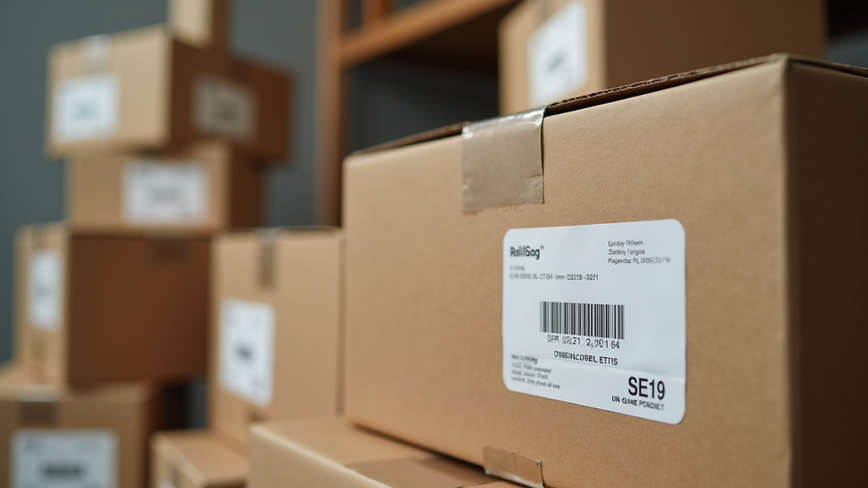 Close-up view of packed boxes labeled and ready for loading