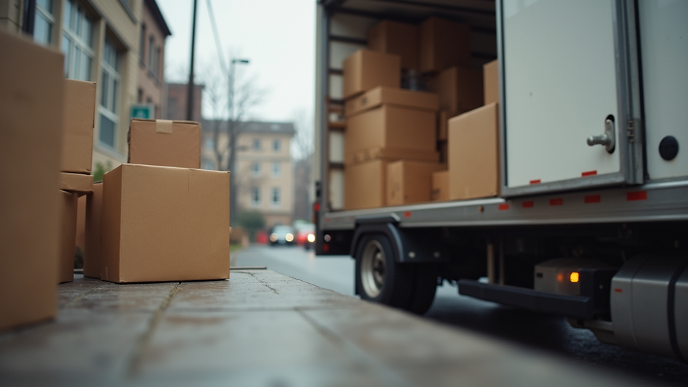 Eye-level view of a moving truck being loaded with packed boxes