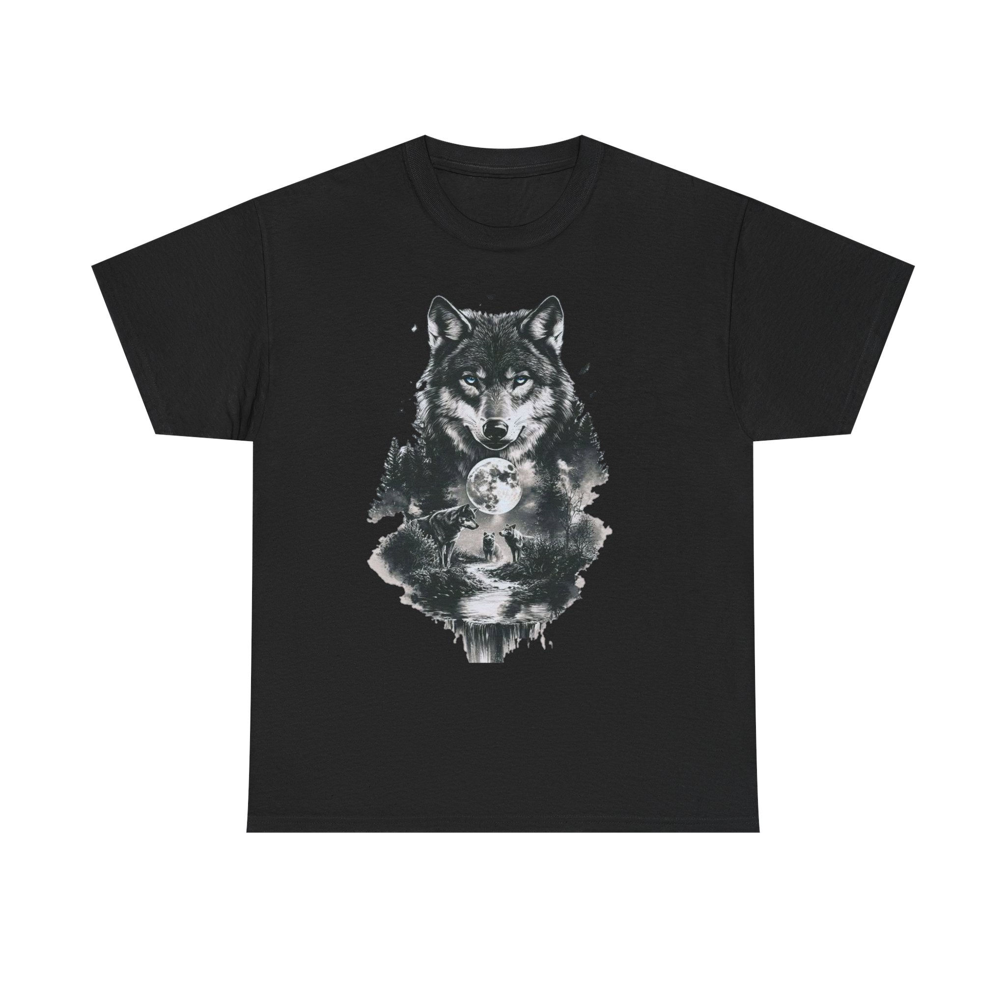 Wolfs Moon - Unisex Heavy Cotton Tee - Deer & Sunset Design